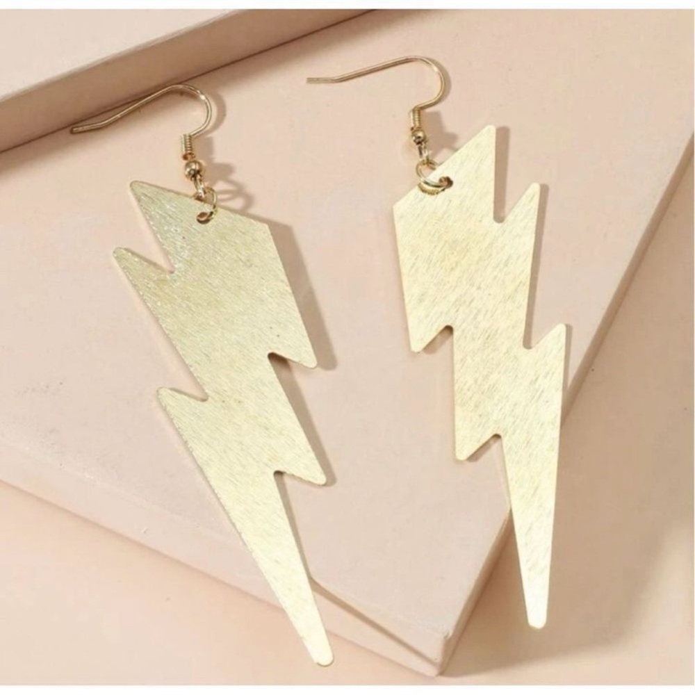 Y2K Rave Modern Gold Plated Lightning Bolt Charm Earrings
